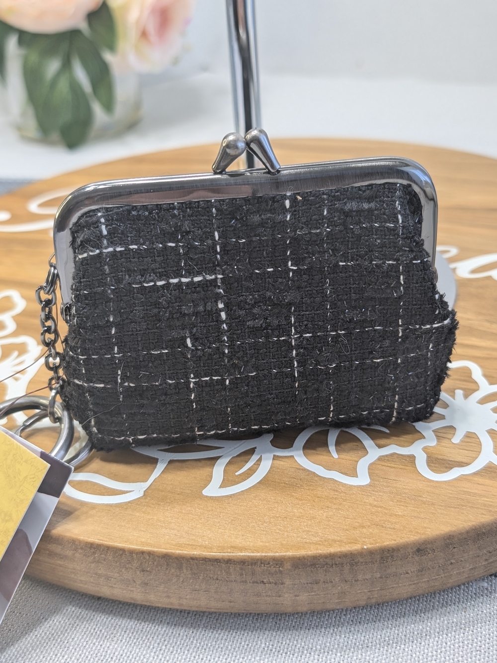 Patricia Nash Black Tweed Coin Purse with Keyring Charm - Picture 2 of 5